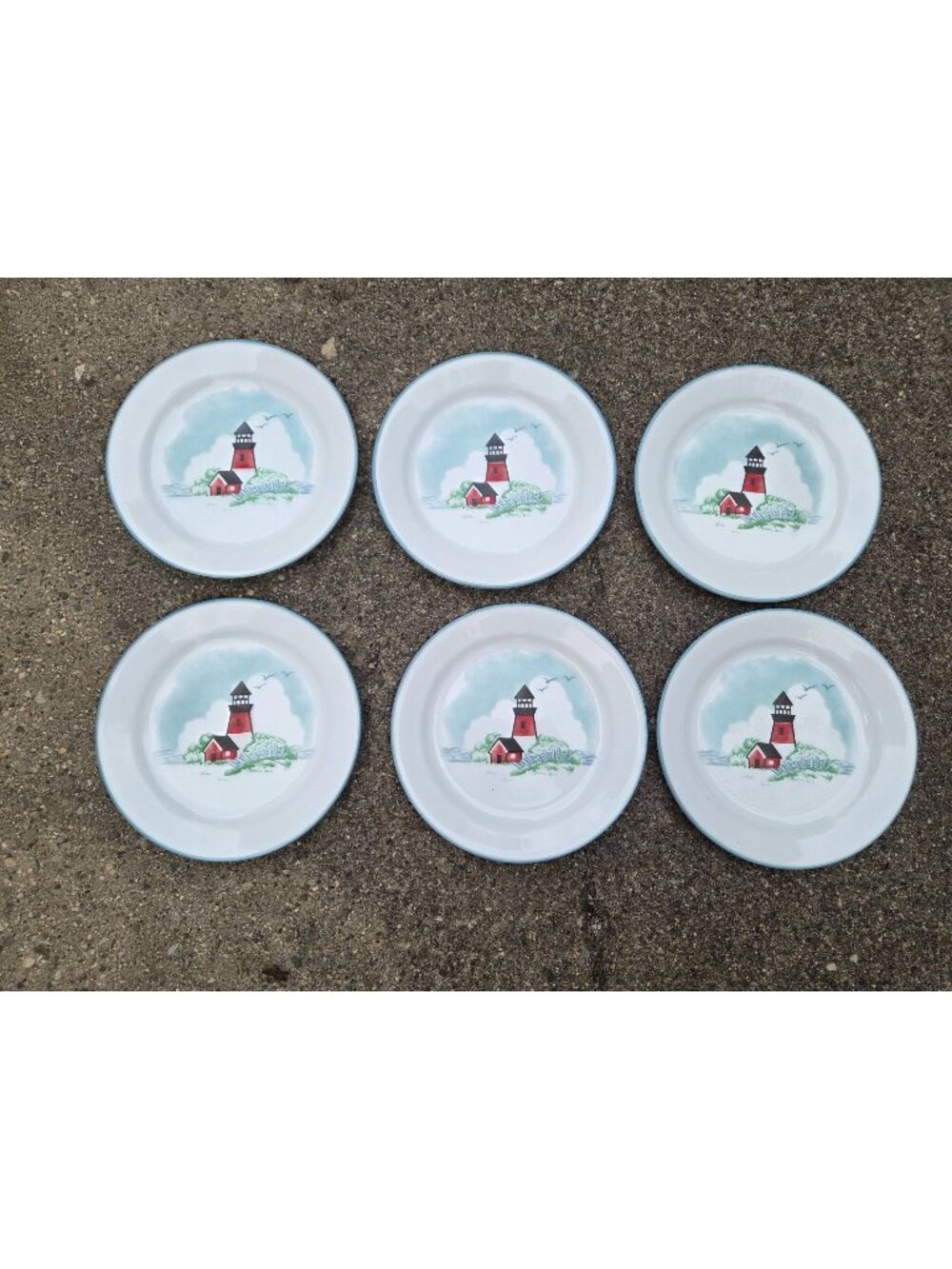 6 Corelle Outer Banks Lighthouse 7.25" Salad Plates - Coastal Design Made In USA